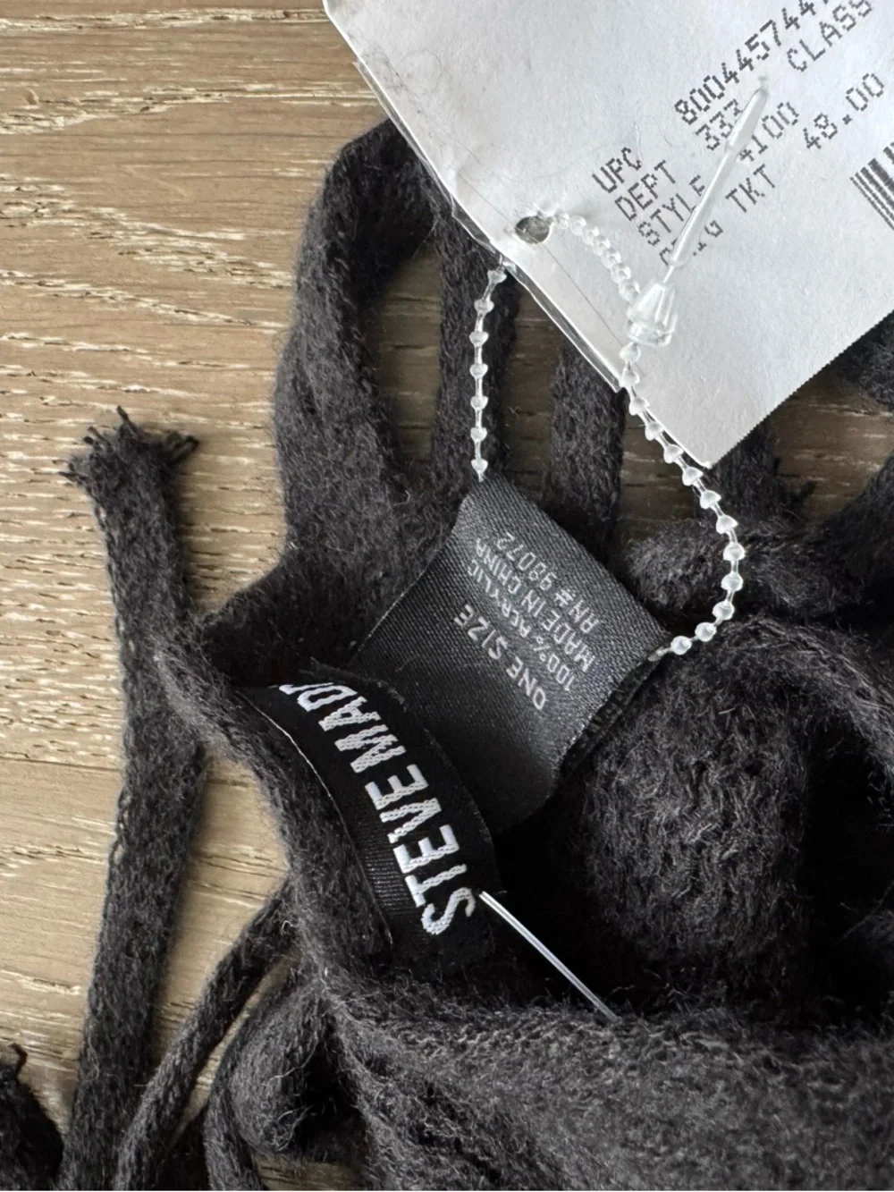 Steve Madden Black Fringe Knit Scarf
